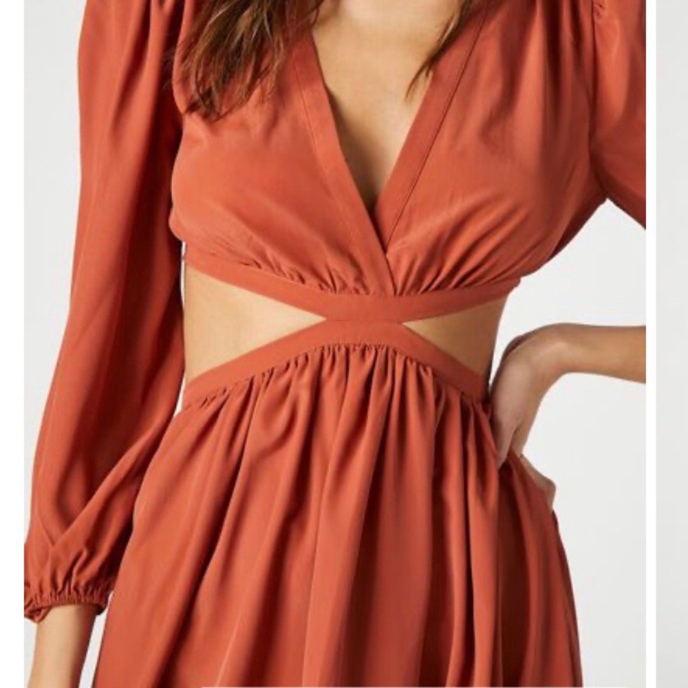 NWT XL Forever 21 Poplin Cutout MIDI Dress in Rust